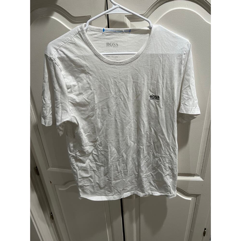 BOSS Hugo Boss Men’s White Logo Crewneck T-Shirt Size L Large Made in Sri Lanka